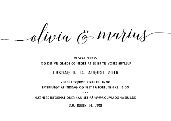 Invitationer - Olivia & Marius